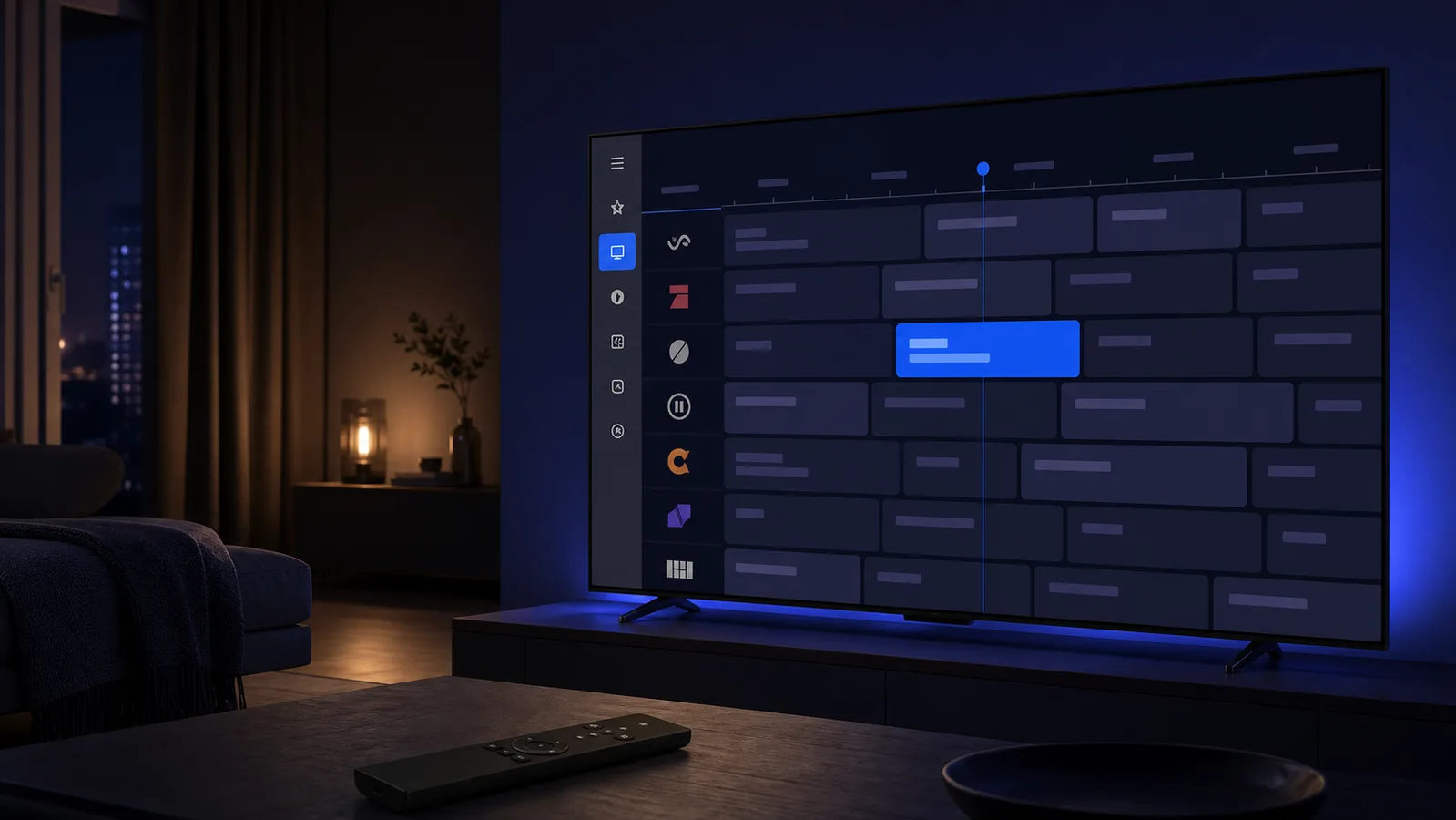 Zappen program guide on a television in a living room